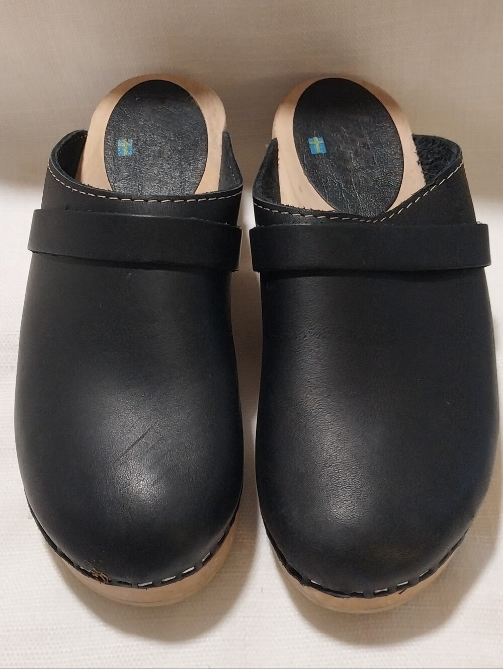 Lotta from Stockholm Black Leather Classic Swedish Slip-On Clogs EU 38 NWOB